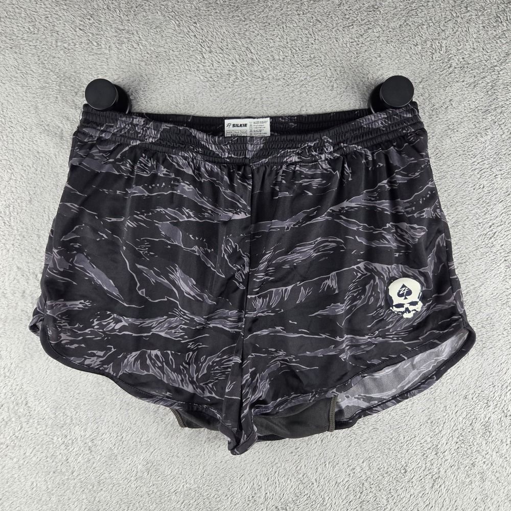 Zero Foxtrot ZF Silkies Black Camo Silver Skull Running Athletic Shorts Mens S
